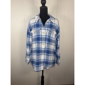 NWT Women's Outerknown Coat Medium Cloud Weave Button Blanket Shirt Blue Shacket